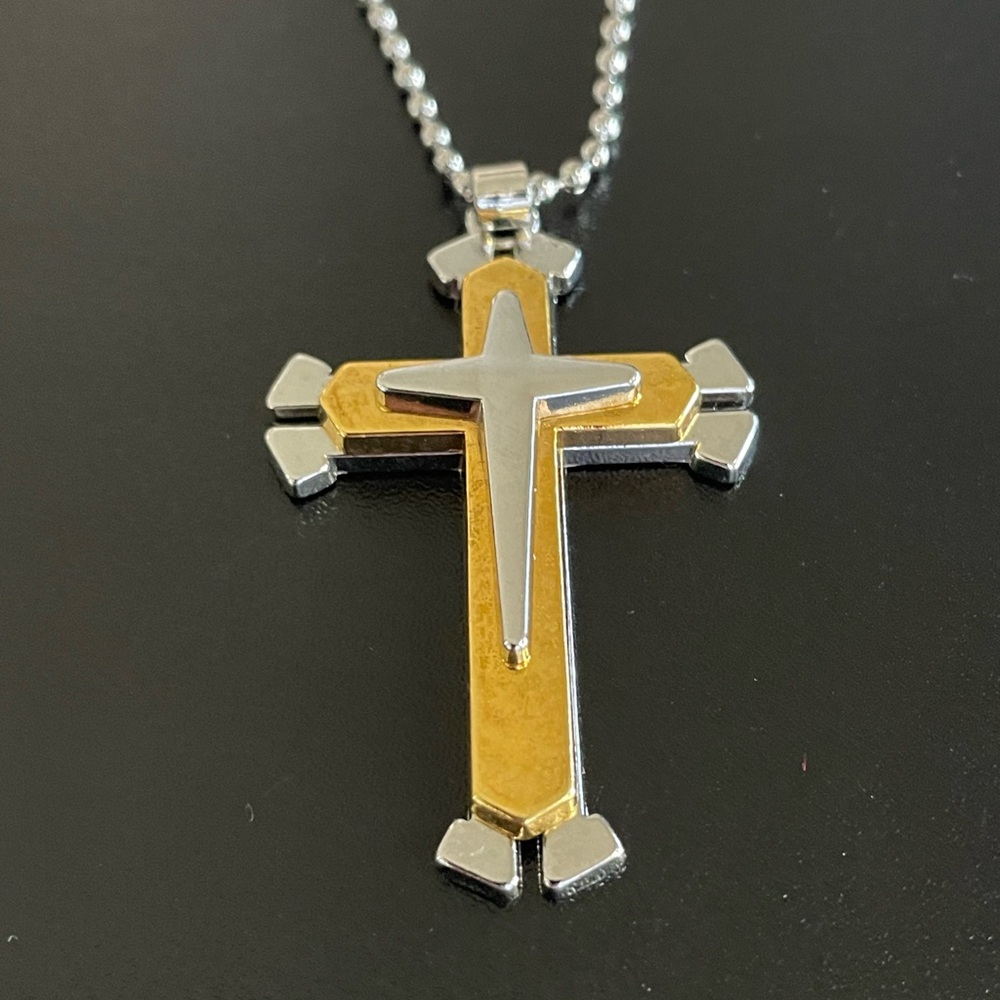 Gold silver stainless steel cross necklace for men